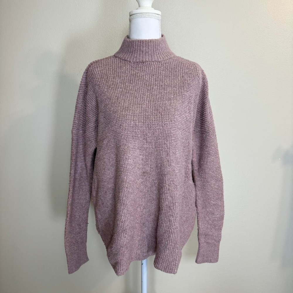 American Eagle Mock Neck Pink Knit Sweater Womens L Soft Girl Cozy